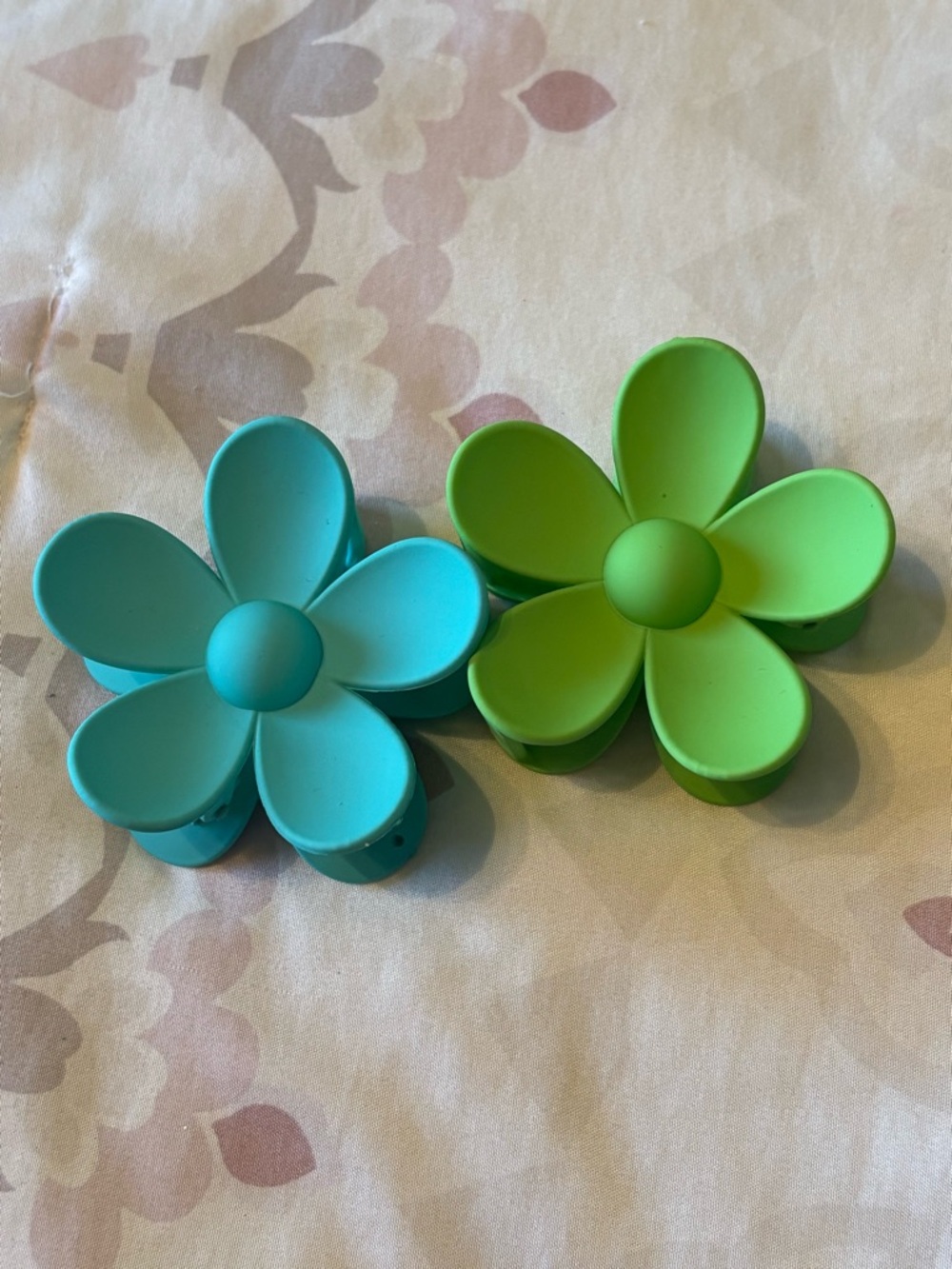 Bright Flower Hair Clips - Aqua and Lime
